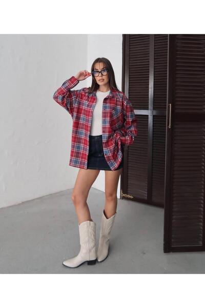 Ales Moda Ekose Desenli %100 Pamuk Kışlık Kalın Kumas Oversize Gömlek