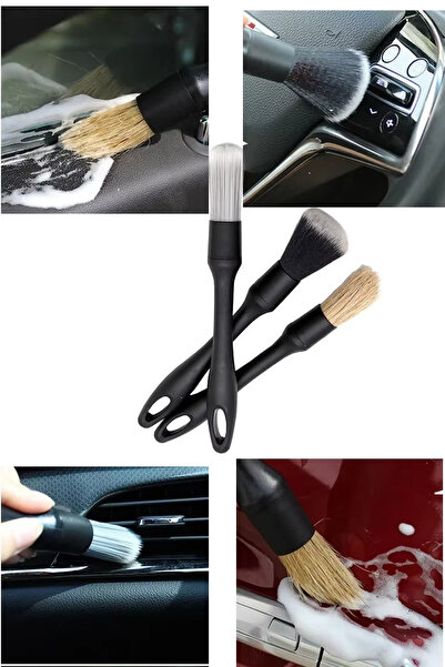 MeyZone 3'lü Premium Fırça Seti Araba Motor Jant Klima Havalandırma Detaylı T...