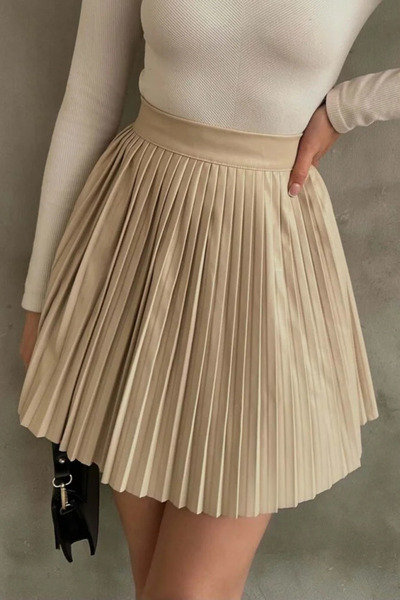 MILANOFOX Women's Soft Leather Side Zipper Pleated Skirt