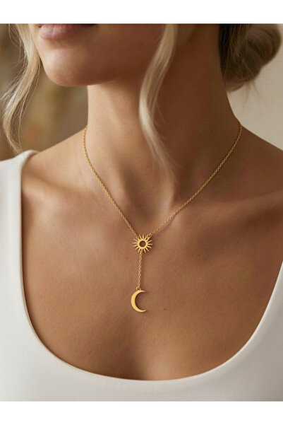 Büşra Çetin 925 Ayar Gümüş Hilal Ay ve Güneş Detaylı 14 Ayar Altın Kaplama Go...
