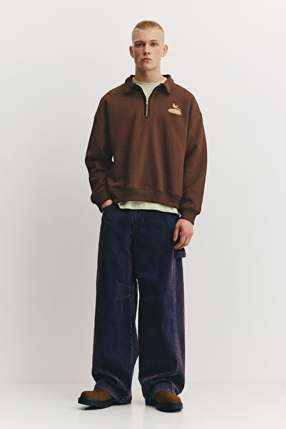 Pull & Bear Grafik baskılı polo yaka sweatshirt