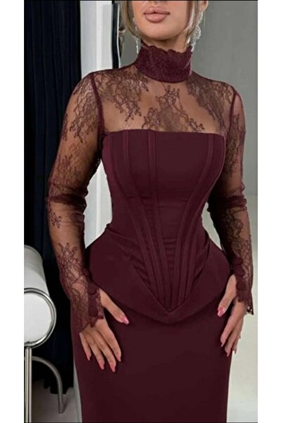 Masha ~ فستان برغندي دانتيل