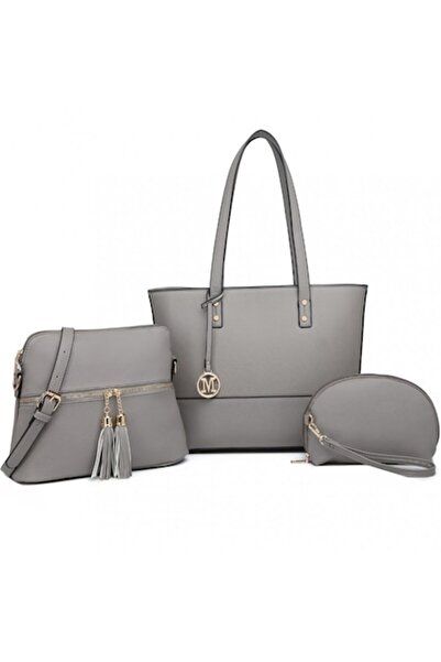 Miss Lulu Σετ 3 γυναικείων τσαντών από συνθετικό δέρμα LG2023GY Γκρι