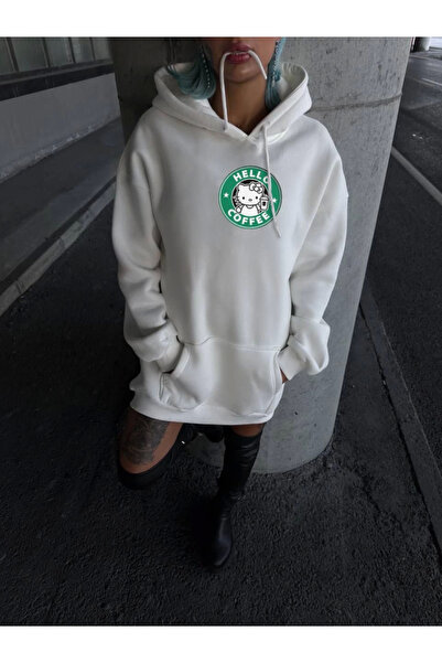 Zerenyus سويت شيرت بقلنسوة بأكمام طويلة من القطن الممشط بثلاثة خيوط - أبيض