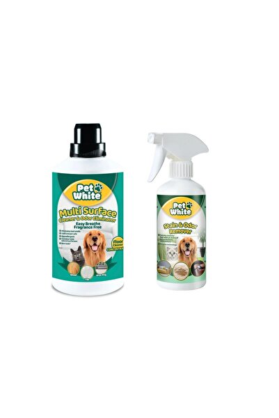 Pet White : Solutie pardoseala fara parfum 1000 ml + Spray eliminare pete si miros 500ml