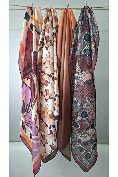 Guzeka Soft Luxury Scarf Set of 4 – Floral & Ethnic & Plain Mix 100X100 (with...