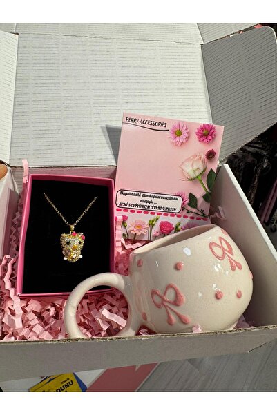 Perry Accesories kararmaz çelik hello citty kolye ve pembe fiyonk love kupa h...