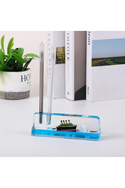 bediSey Mavi Su Akvaryum Şişe Şeklinde Batmayan Titanik Aşk Gemisi Kalemlikli