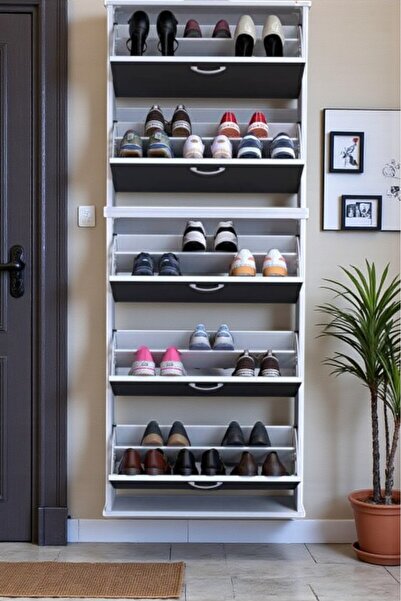 Eliusta Sho Beş Düşer Kapaklı Ayakkabılık Antrasit Renk 72 cm Asma 72x193x26 cm Ayakkabılık