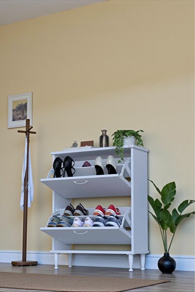 Eliusta Antrex 72 cm Beyaz 2 Düşer Kapaklı Ayakkabılık 72x90x26 cm Ayaklı 4 B...