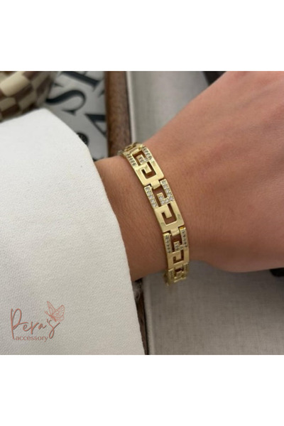 pera's accessory GENİŞ TAŞLI GOLD BİLEKLİK