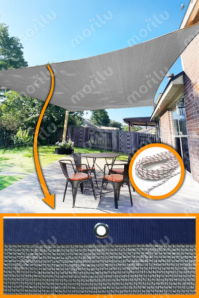 Morilu %95lik Gölgelik GRİ FİLE Perde - LACİVERT Şeritli Halkalı - Jüt Gölge ...