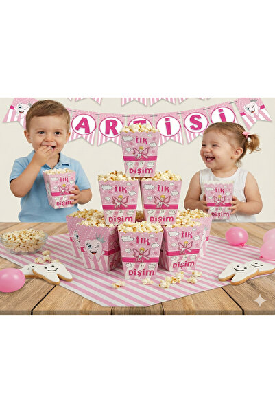 DODOMAR 8 Pcs - Corn Box Popcorn Tooth Party Girl Pink Tooth Wheat Party Set
