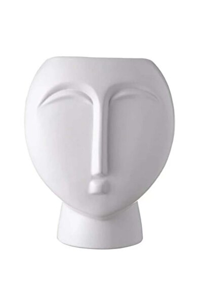 AB HOMES Vază decorativă din ceramică „Face”, albă, 17 x 13,7 x 21,6 cm — Ele...