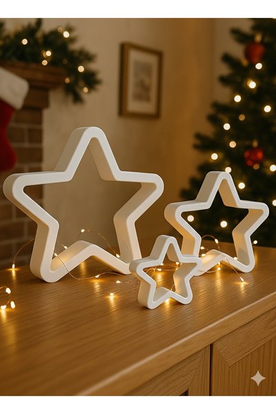 Decorstation Üçlü Minimal Yılbaşı Yıldız Dekor Seti – Modern Noel Ev Süsü