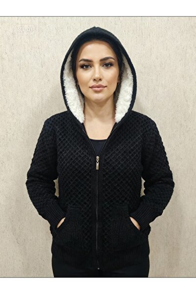 JULYA TRİKO Kadın Kalın Fermuarlı Kapüşonlu Kanguru Cepli Ceket 106