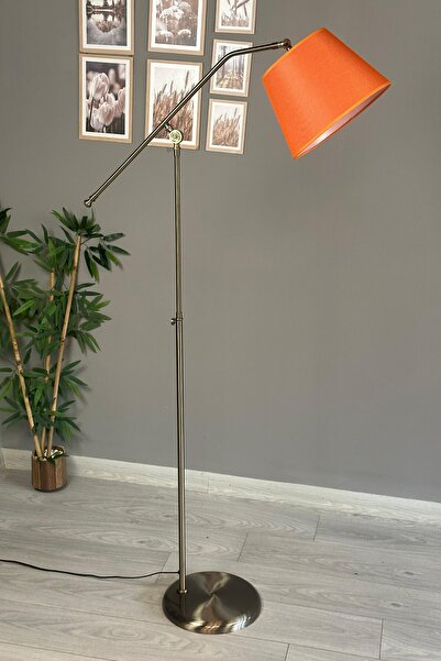 Bamyum Cotella Turuncu Kumaş Dokulu Eskitme F Kol Gövde Lambader Modern Dekoratif Zemin Lambası