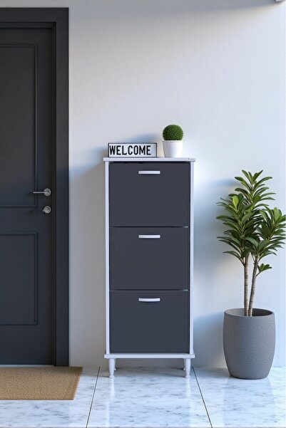 Eliusta Nefes Ayaklı 52 cm Ayakkabılık Kapı Önü/Antre 3 Düşer Kapaklı Antrasi...