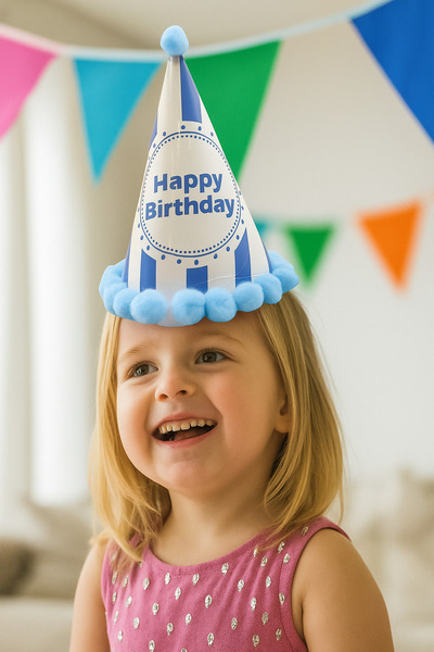DODOMAR 35 cm Head Circumference – 20 cm Blue Striped Happy Birthday Birthday...