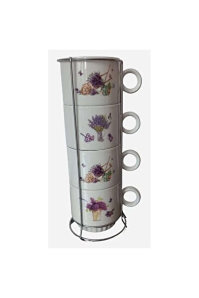 OEM Set of 4 coffee cups, ceramic, 200 ml with stainless steel holder, Lavender