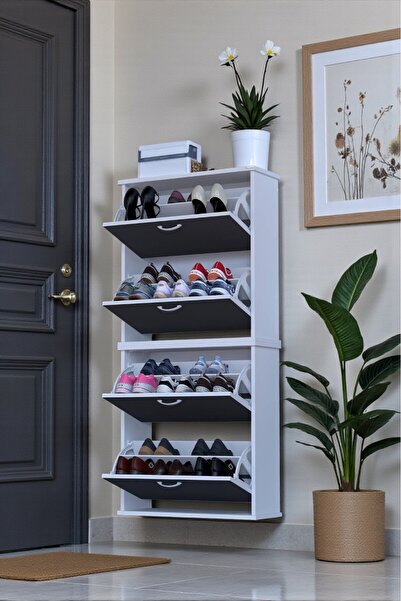 Eliusta Berrak Antrasit 8 Bölmeli Ayakkabılık 72 cm Genişlikte Duvara Monte 7...