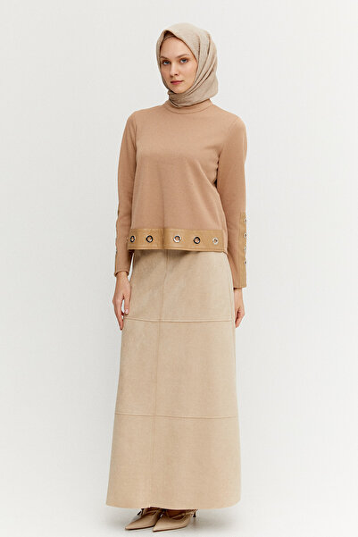 Setrms Kuşgözlü Deri Detaylı Hakim Yaka Bluz