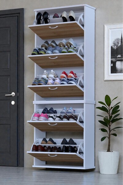 Eliusta Sho Beş Düşer Kapaklı Ayakkabılık Meşe Renk 72 cm Asma 72x193x26 cm Ayakkabılık