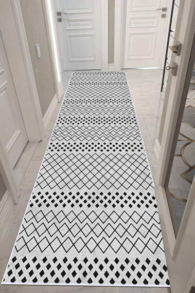 VOPTEKS Gri Siyah Halı Yolluk Makinede Yıkanabilir Halı Kaymaz Taban Halı