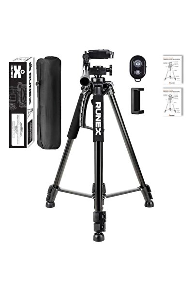 Runex Trepied Foto Profesional, Telecomanda, Suport Telefon, Ajustabil 54 - 155cm, Pliabil, Husa, Nivela