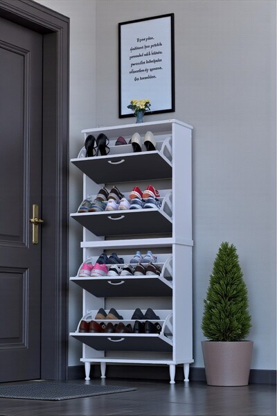 Eliusta Berry Antrasit 8 Raflı 4 Düşer Kapaklı Ayakkabılık 72 cm Genişlik x 1...