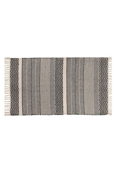 AB HOMES Διακοσμητικό χαλί, υφασμένο από βαμβάκι, μπεζ με μαύρες γραμμές, 95x...