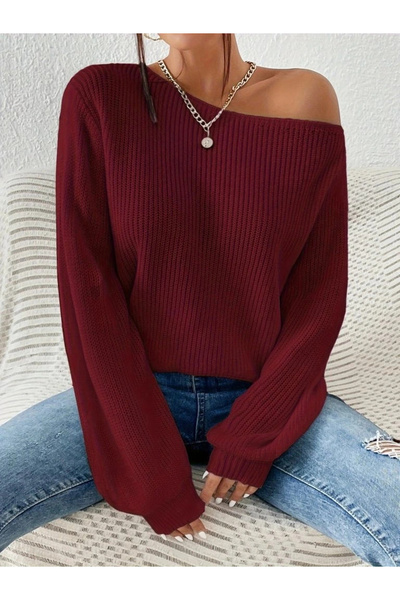 GENCULUS Women's Long Sleeve One Shoulder Detailed Knitwear Blouse