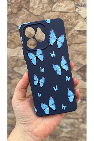 Vip Case Omix X6 Uyumlu Mavi Kelebek Desenli Silikon Darbe Emici Klasik Korumalı Rubber Kılıf 277