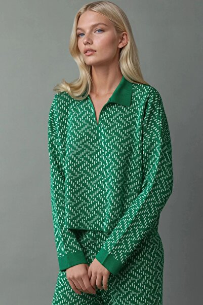 Hiccup My Fashion Patterned Knitwear Polo Neck Sweater