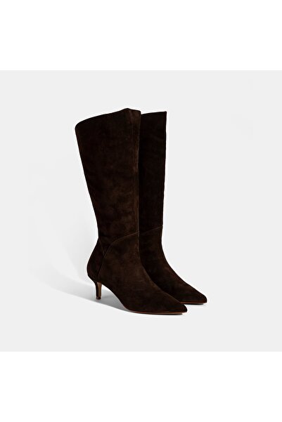 Desa Kadın Kahve Sivri Burunlu İnce Topuklu Süet Çizme