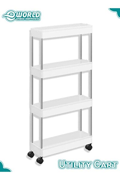 Eworld عربة تخزين رفيعة بأربعة أرفف وعجلات قابلة للقفل - أبيض