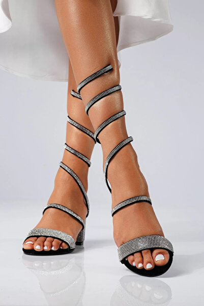 Zaira Sandale cu toc dama negre din piele ecologica Aspasia #22343