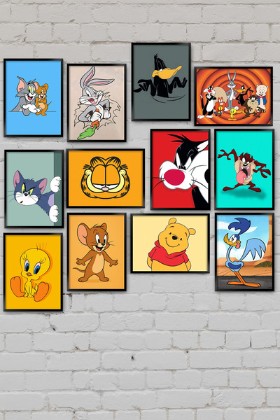 TABLOX Çizgi Film Bugs Bunny Tom ve Jerry Duffy Duck Garfield Winnie Tweety T...