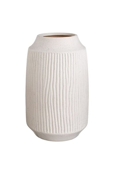 AB HOMES Decorative Ceramic Vase, Sand Color with Raised Stripes, Ø22x35 cm