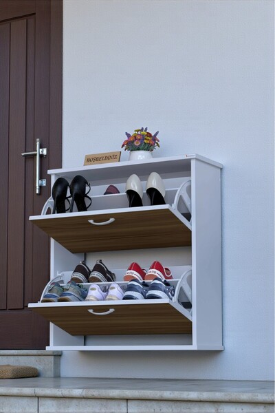 Eliusta Narel Ceviz Renk Kapı Önü Ayakkabılık 72 cm Genişlik Dış Mekan Asma A...