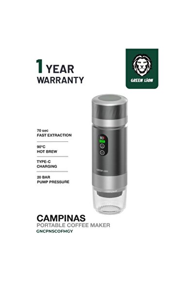 Green Lion Campinas Portable Coffee Maker 80ml 20 Bar USB-C Rechargeable with LED Display