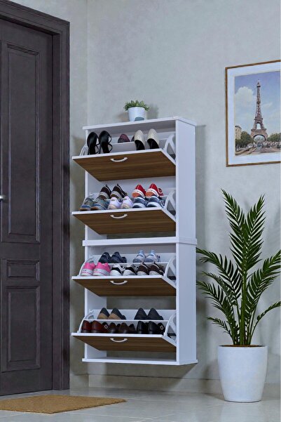 Eliusta Berrak Ceviz 8 Bölmeli Ayakkabılık 72 cm Genişlikte Duvara Monte 72x1...