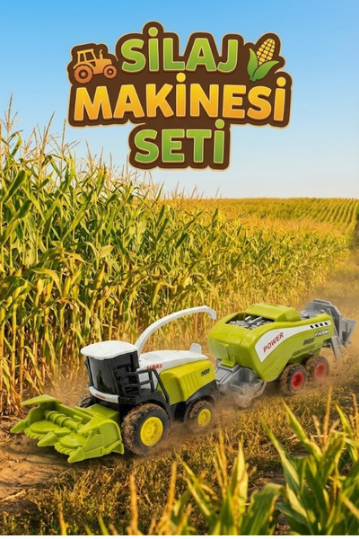craftivio Die-Cast Metal Silaj Makinesi ve Römork Seti - Sürtmeli Çiftlik Oyuncak Traktör Biçerdöver