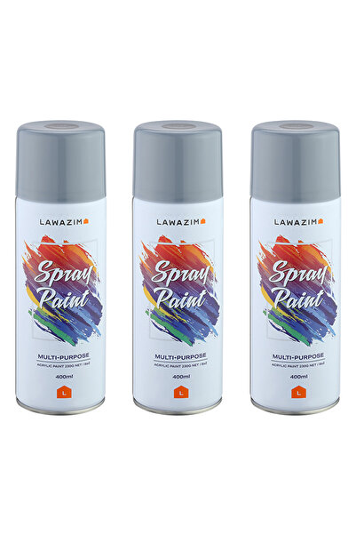 Lawazim مجموعة بخاخ طلاء 3 قطع، رمادي داكن 304 - 400 مل، سريع الجفاف، متعدد ا...