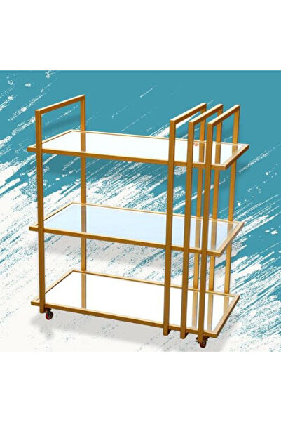 genric OneDcor Bar Cart Metal Serving Trolley With 3 Clear Glass Shelves, 1.3Cm Thick Metal Frame