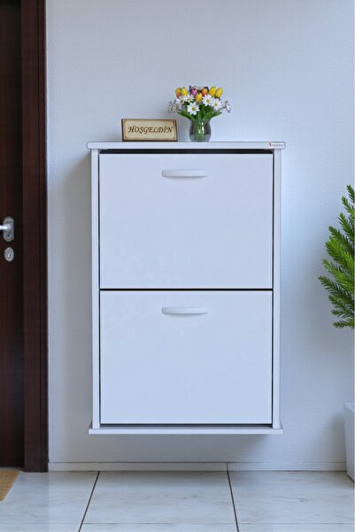 Eliusta Holen Beyaz Renk Ayakkabılık 2 Düşer Kapak 52 cm Genişlik Kapı Önü As...