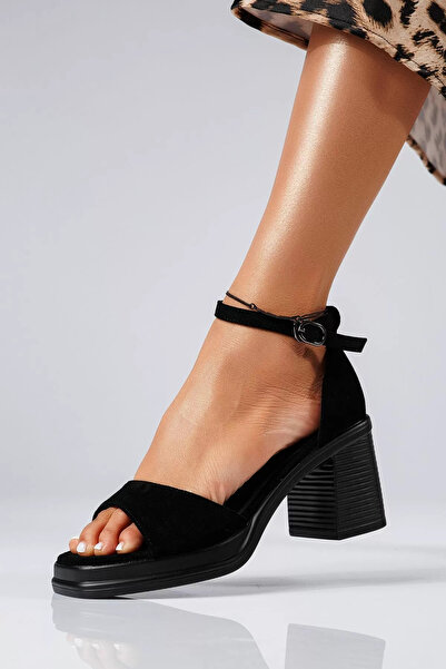 Zaira Μαύρα γυναικεία σανδάλια με τακούνι από οικολογικό σουέτ δέρμα Maria #2...