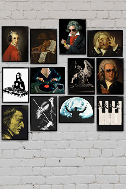 TABLOX Muzică clasică Mozart Bach Beethoven Placă turnantă DJ Mona Lisa Decorare perete Set de pictură MDF 12 piese