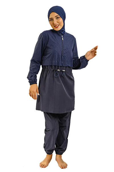 ihvan online Tesmay Women's Full Coverage Hijab Swimsuit 22104-25 Dark Navy Blue