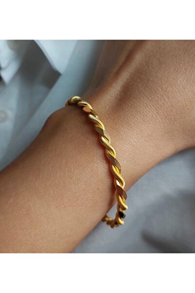 LAYDA 22 Ayar Altın Kaplama Burma Bilezik Beden 6.2- S Sevgililer Günü Özel